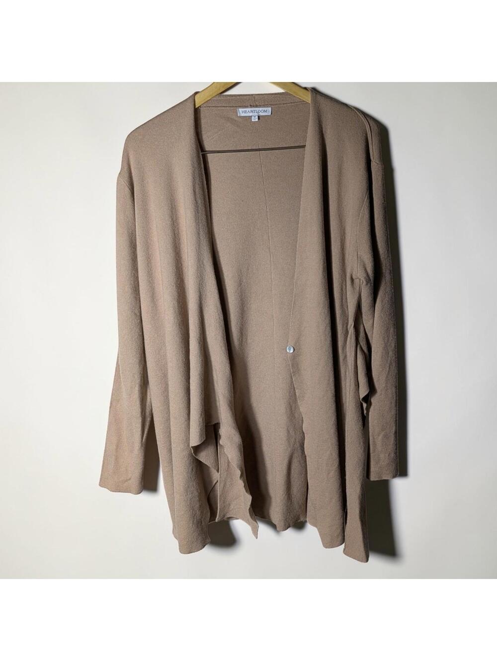 Heartloom M Draped Wrap Cardigan Sweater Tan Criss-Cross